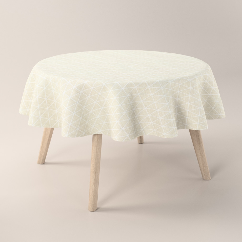 Obrus okrągły 160 x 160 cm trójkąty na beżowo-lnianym tle