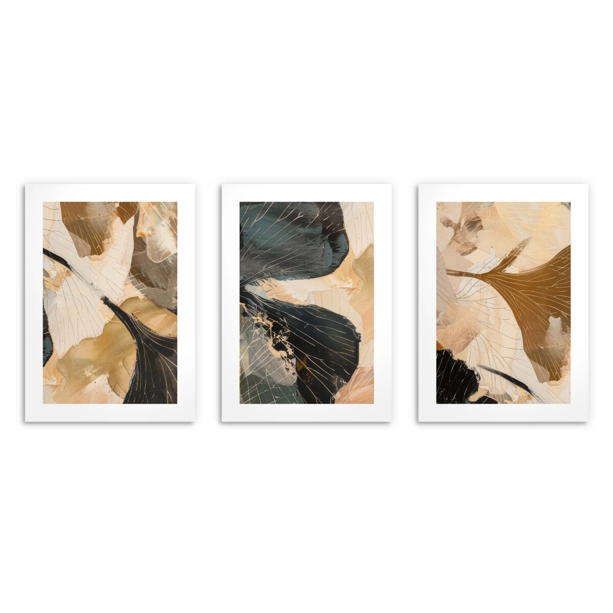 Komplet 3 Plakatów na ścianę do salonu sypialni Ozdoba ścienna Złote Kwiaty