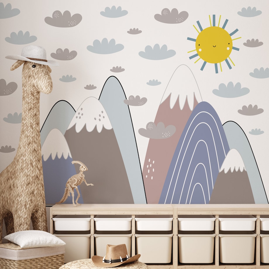 ZESTAW NAKLEJEK DLA DZIECI NA ŚCIANĘ PASTELOWE GÓRY CHMURY