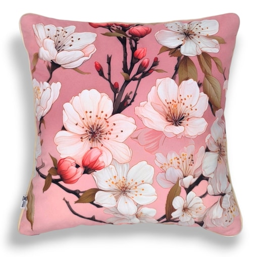 Różowa poduszka dekoracyjna w kwiaty wiśni 45x45 Floral Vintage