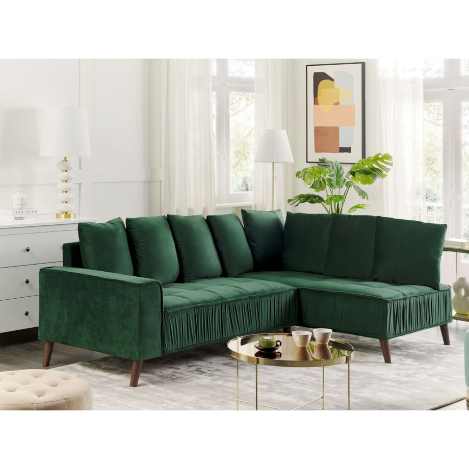 Narożnik welurowy lewostronny zielony GRENA