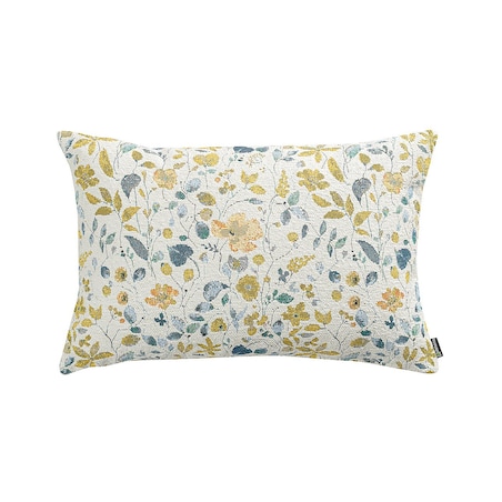 Poszewka Kinga na poduszkę prostokątną 60x40 żółto-niebieskie kwiaty na kremowym tle
