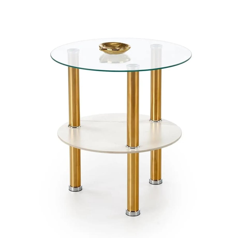 Ława szklana DUCAT 45x45cm biały marmur/transparentna/złota