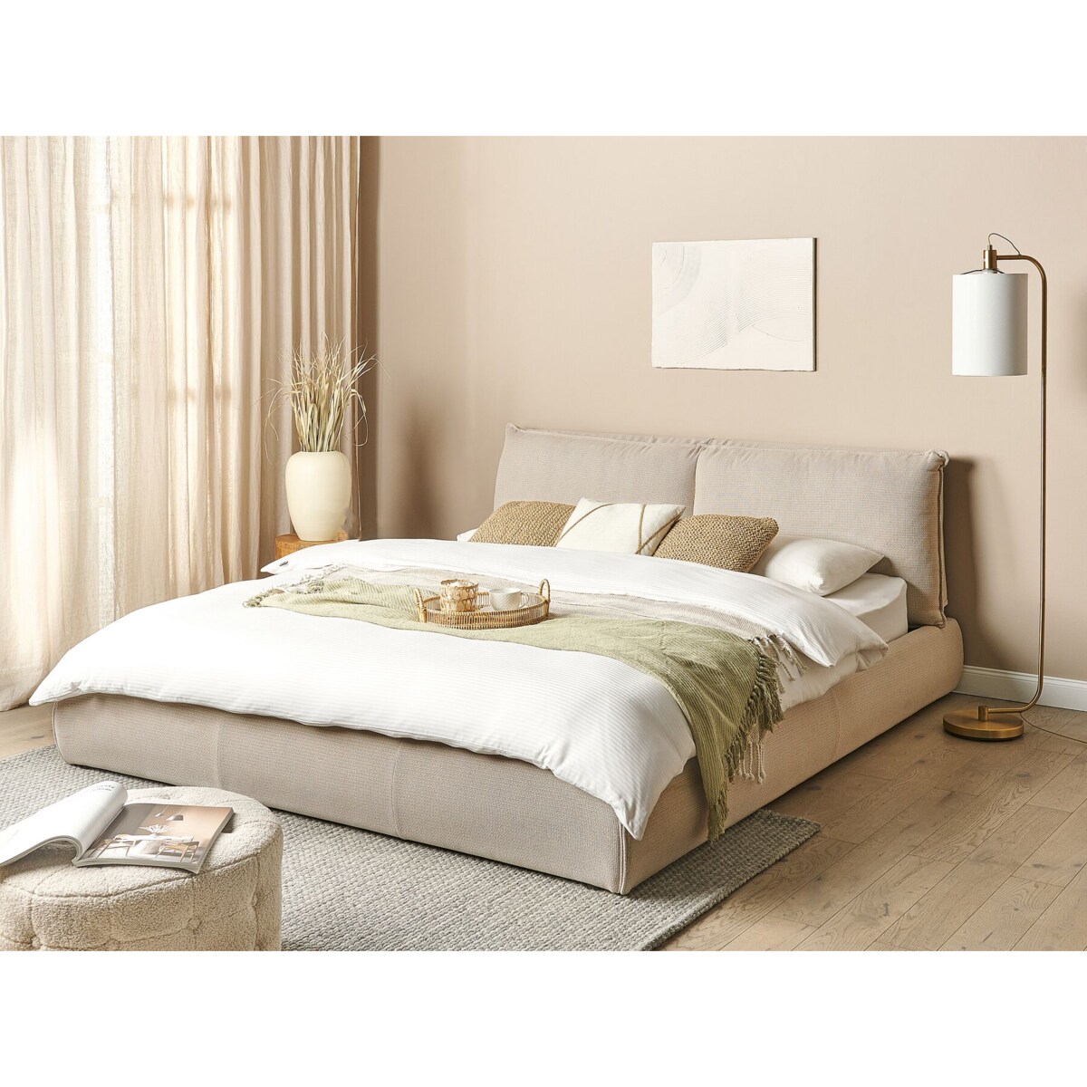 Łóżko wodne tapicerowane 180 x 200 cm beżowe VINAY