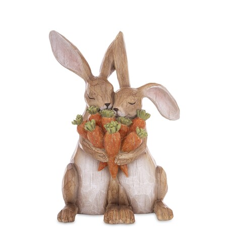 Dekoracja - para brązowych króliczków z marchewkami 32x20x15 cm