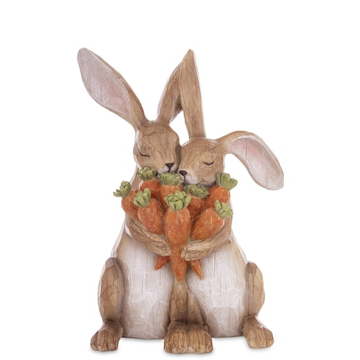 Dekoracja - para brązowych króliczków z marchewkami 32x20x15 cm