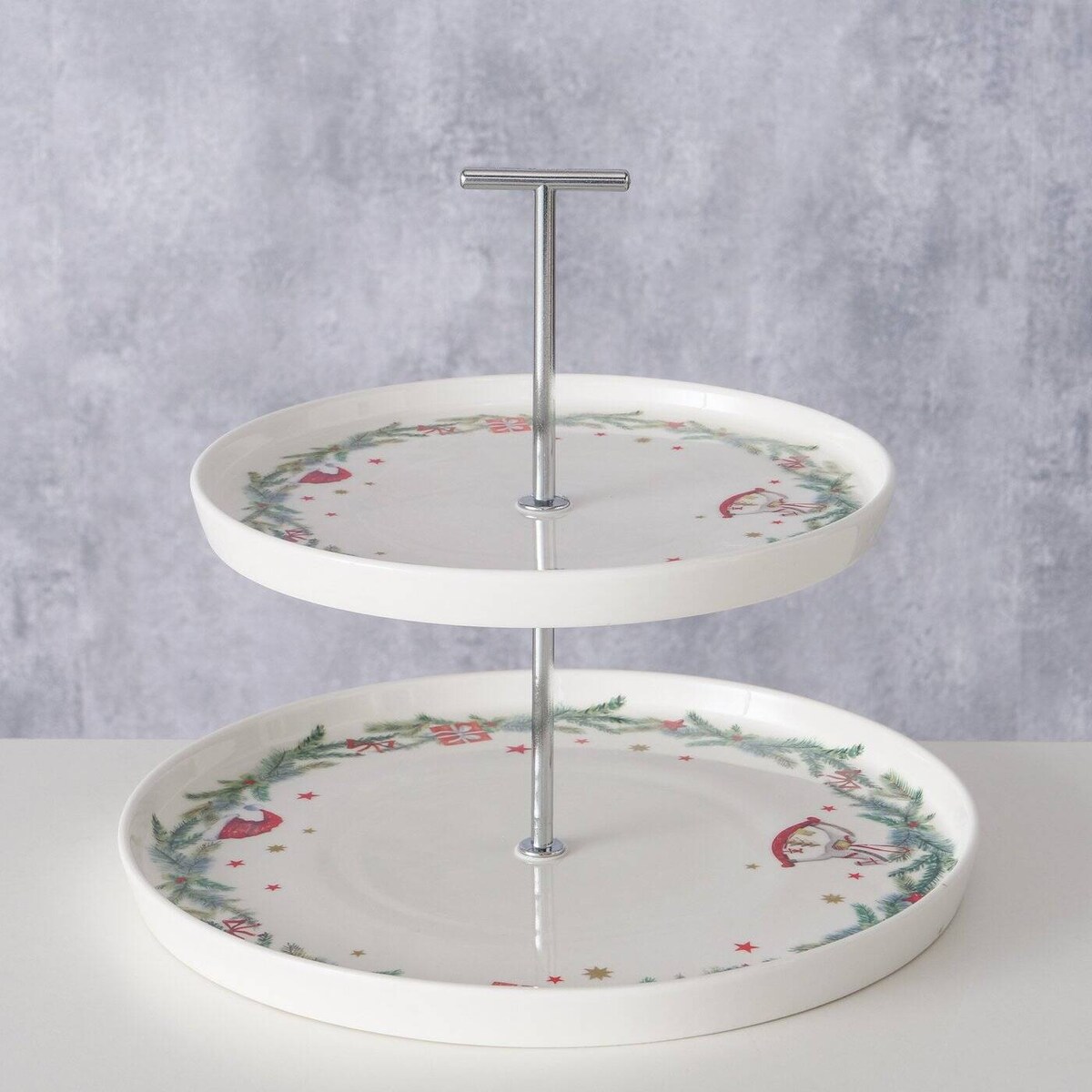 Dwupiętrowa patera ze świątecznym wzorem FLORENZA, wys. 22 cm