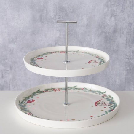 Dwupiętrowa patera ze świątecznym wzorem FLORENZA, wys. 22 cm
