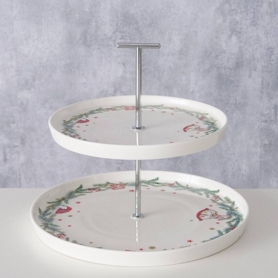 Dwupiętrowa patera ze świątecznym wzorem FLORENZA, wys. 22 cm