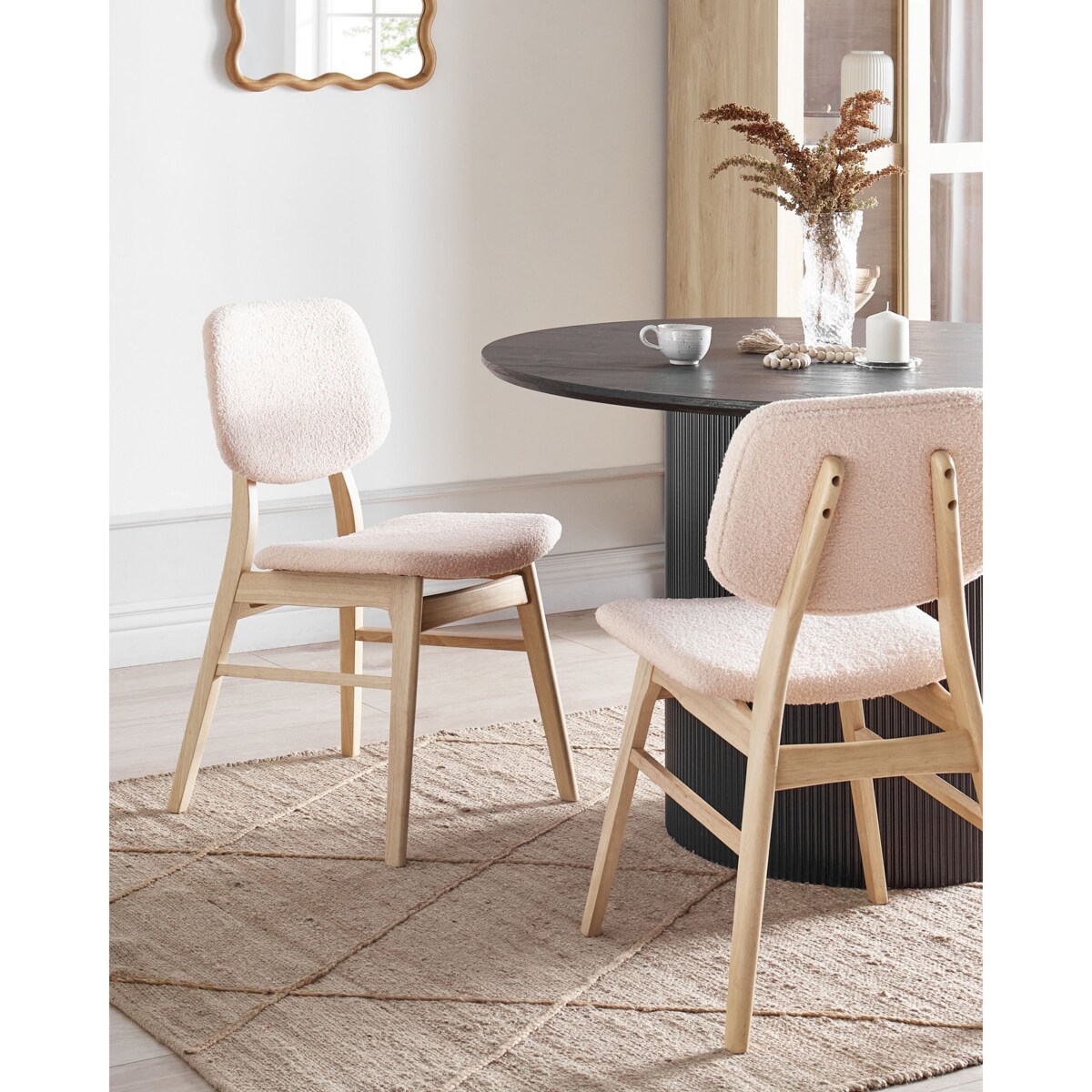 Zestaw 2 krzeseł do jadalni ELLA Boucle Jasnobeżowy