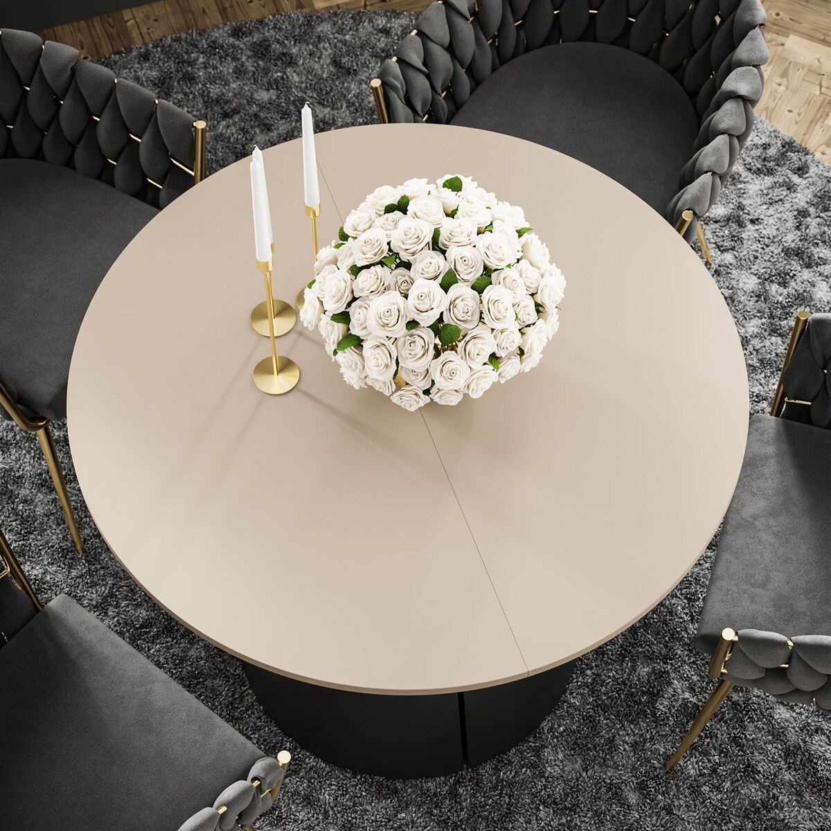 Okrągły stół rozkładany LAVA, średnica 100cm, czarny, kaszmir mat