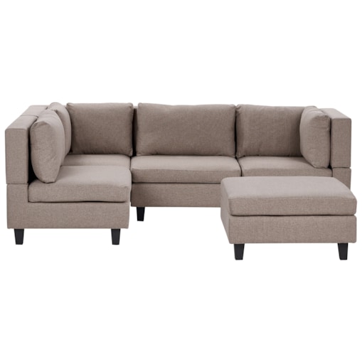 Tapicerowany prawostronny narożnik modułowy 4-osobowy z otomaną brązowy UNSTAD