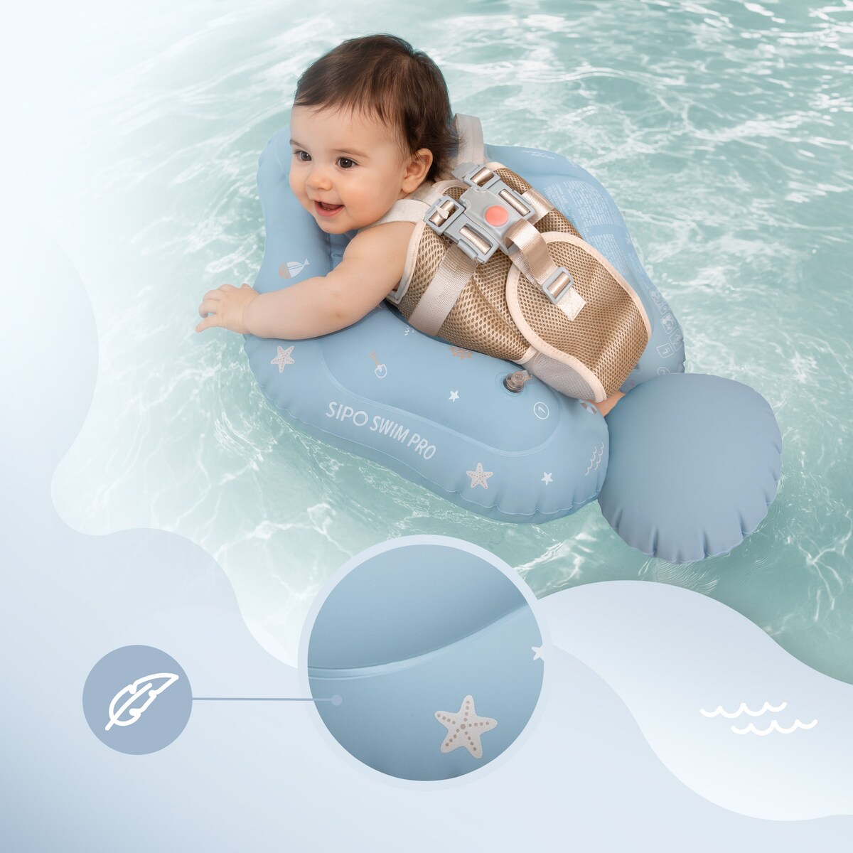 Sipo, Swim Pro, Dmuchane Koło Treningowe Do Pływania Dla Dzieci I Niemowląt, Do Nauki Pływania, 6-36 Miesięcy, 11-18 Kg, Niebieskie