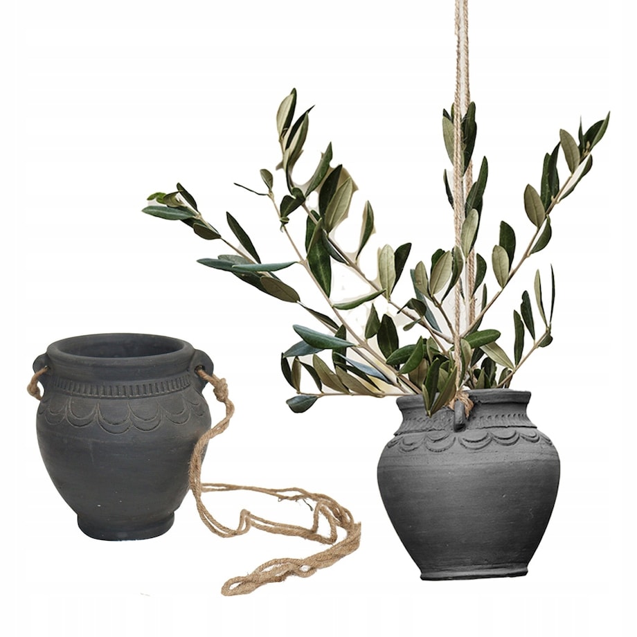 DONICZKA OSŁONKA DZBANEK wisząca terakota okrągła czarna donica do salonu