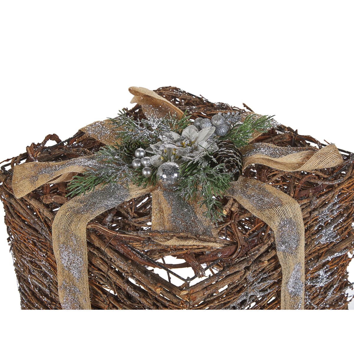 Zestaw 2 ozdobnych prezentów świątecznych rattanowy srebrny INARI