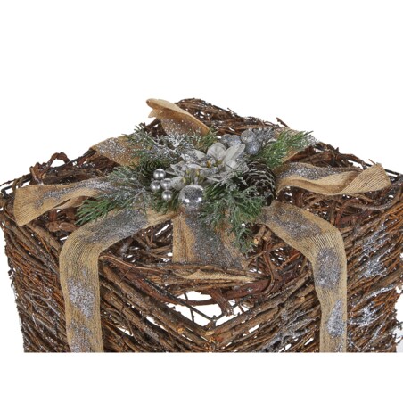 Zestaw 2 ozdobnych prezentów świątecznych rattanowy srebrny INARI