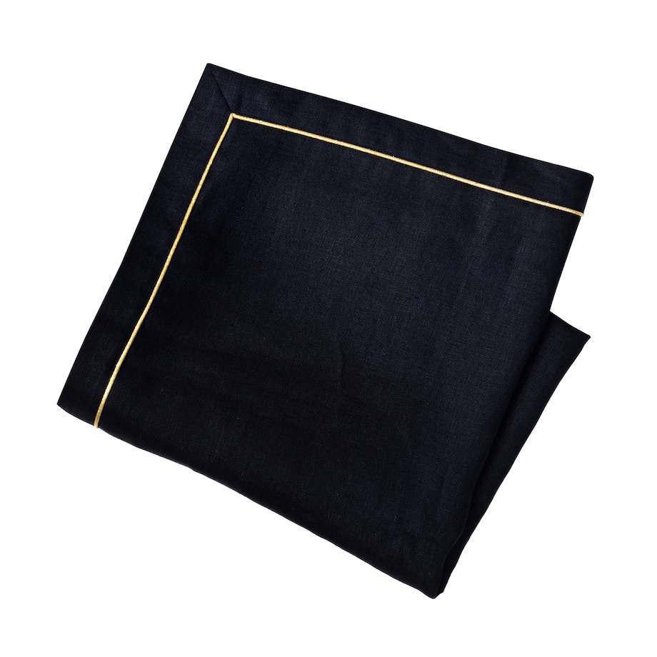 Lniany obrus Royal Black Goldenline – 140 × 300 cm