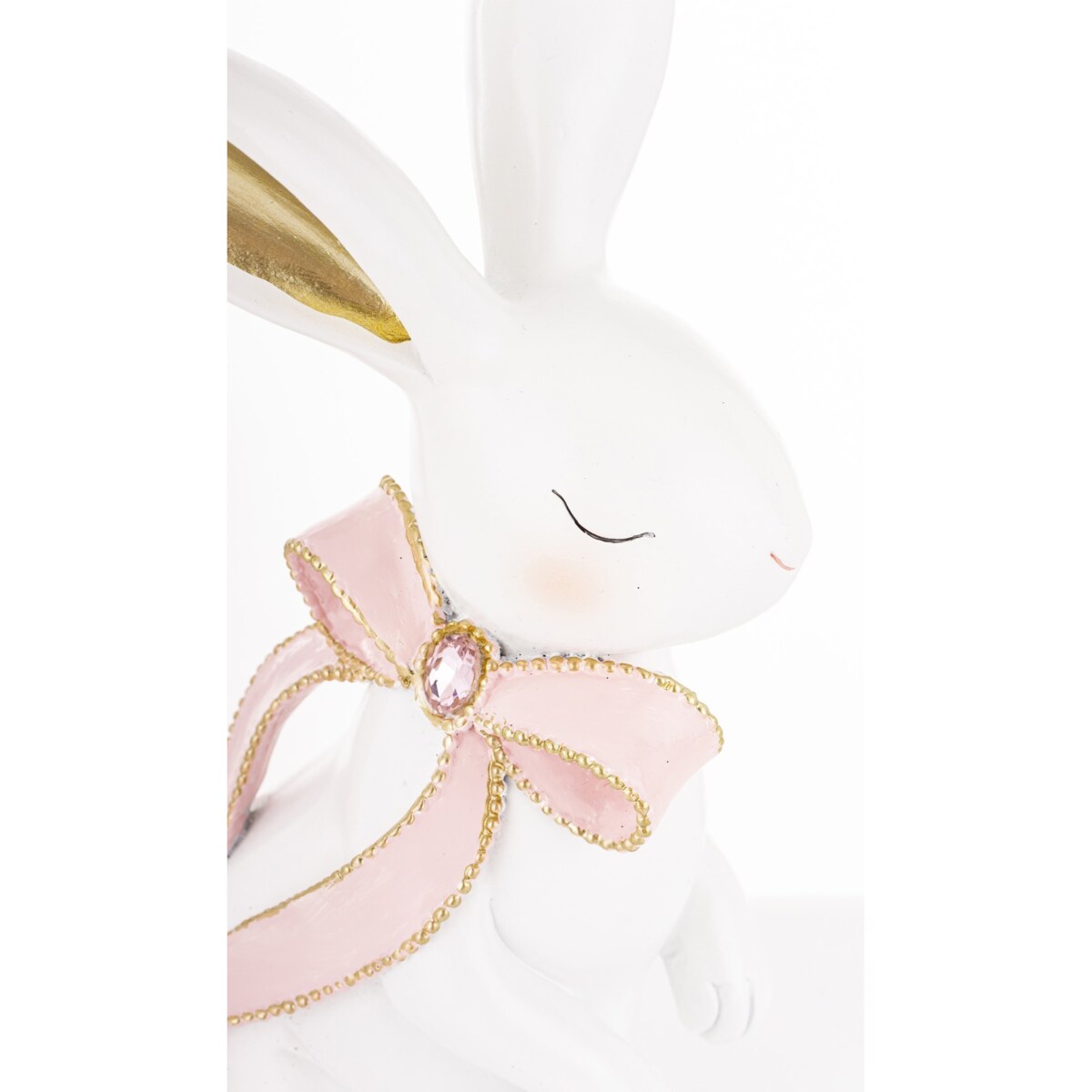 Dekoracja - królik ceramiczny 31x12x15 cm BUNNY-5 z różową długą kokardką