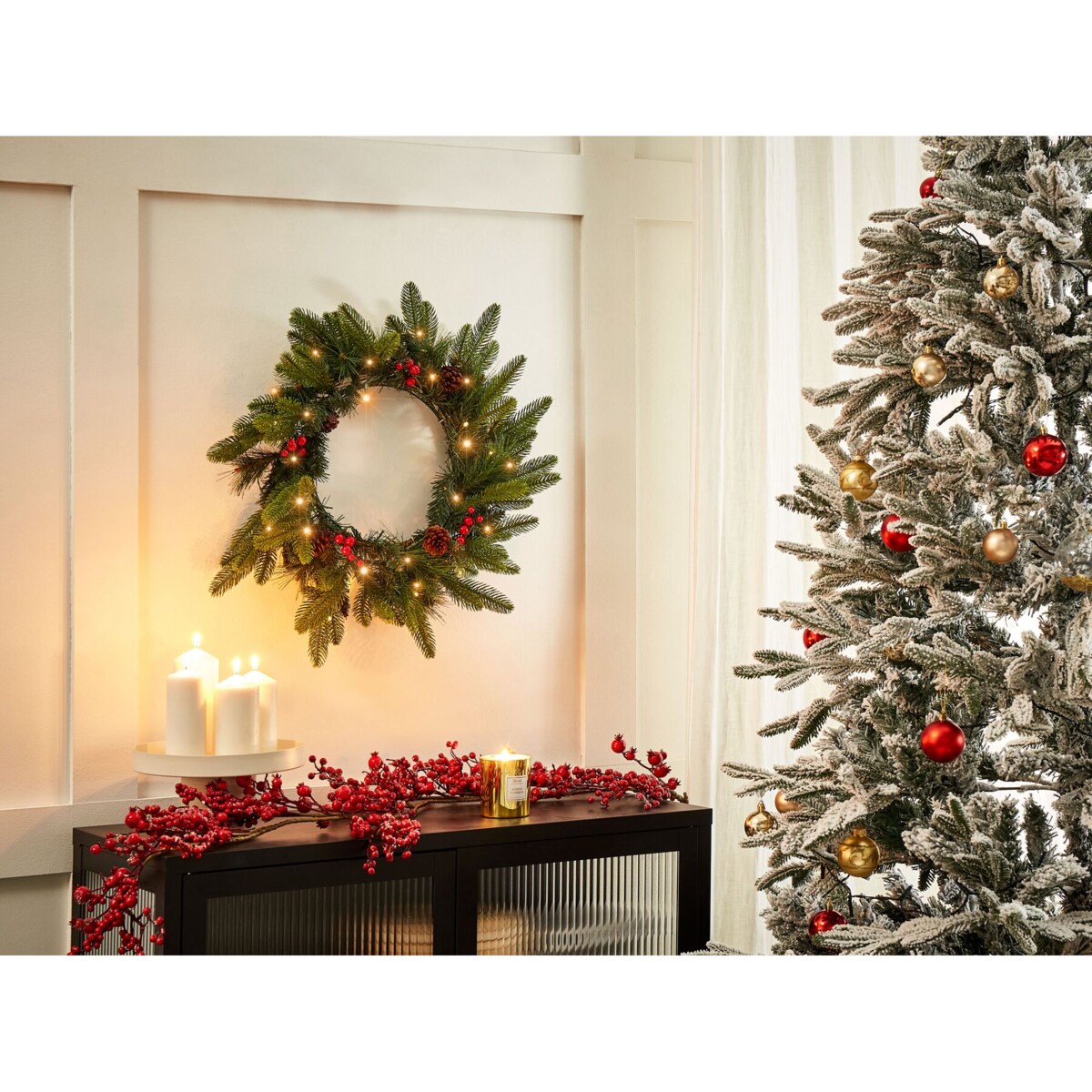 Wianek świąteczny ze światełkami 50 cm zielony WHITEHORN