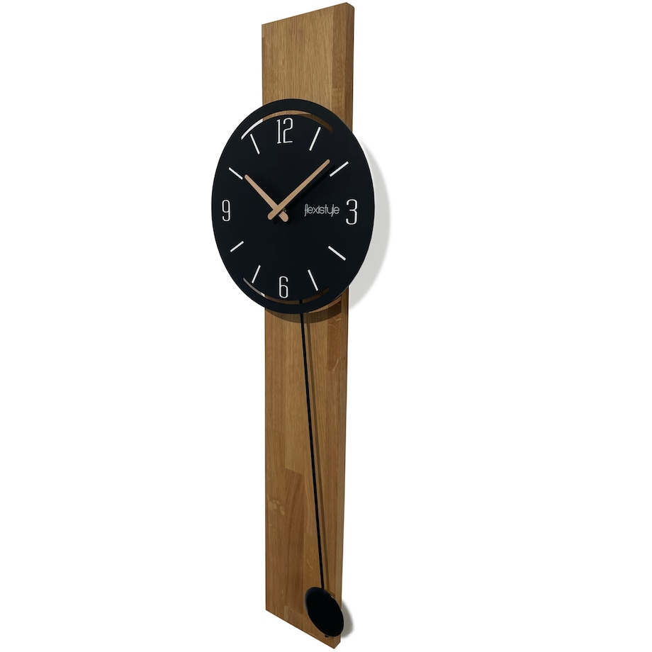 Drewniany zegar ścienny z wahadłem Naturale czarny