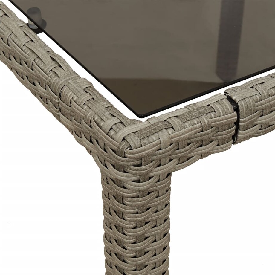vidaXL Stół ogrodowy ze szklanym blatem, szary 190x90x75 cm, rattan PE