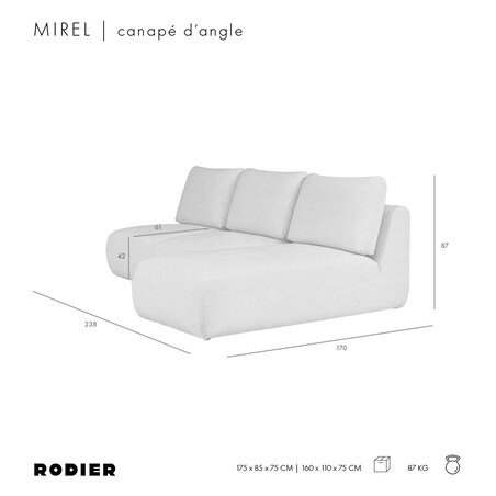 Mirel Sofa narożna prawa bez podłokietników kremowa