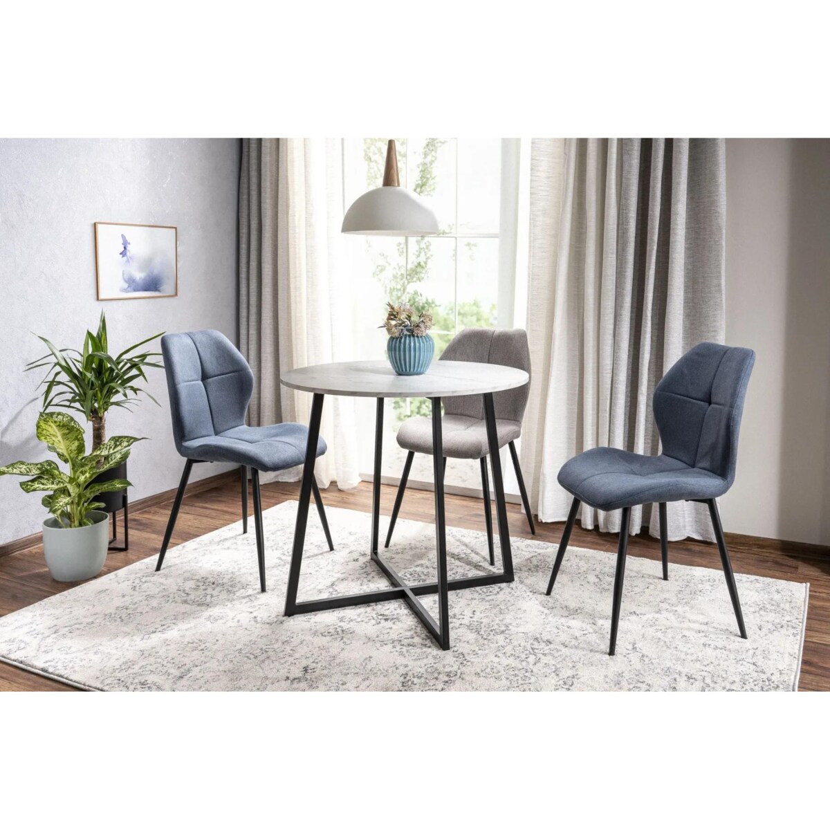 Stół okrągły LUNA 90x90 biały marmur/czarny