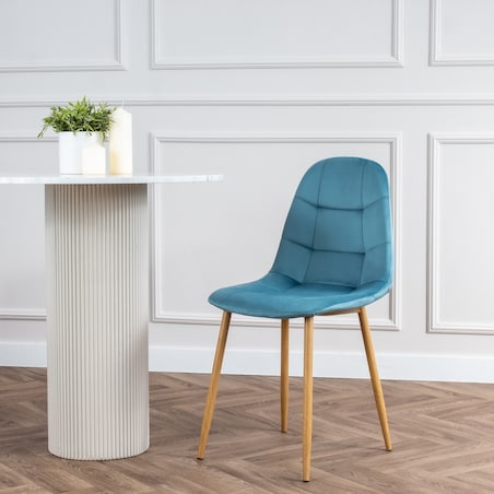 Krzesło tapicerowane turkusowe welurowe pikowane nowoczesne do salonu
