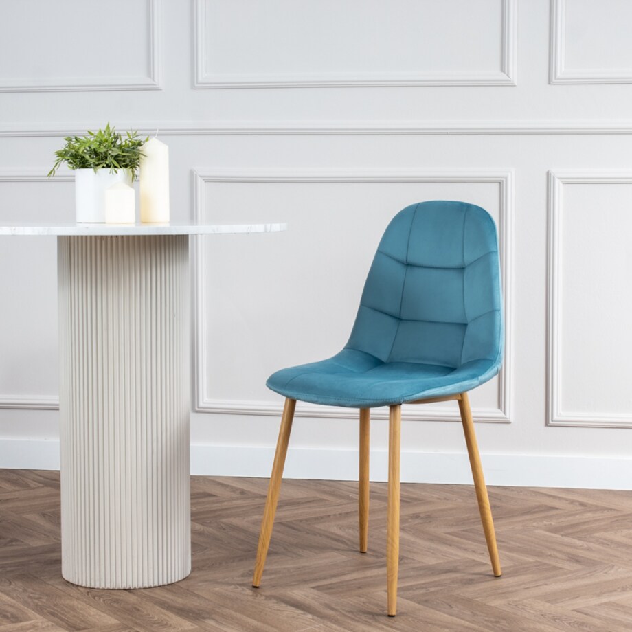 Krzesło tapicerowane turkusowe welurowe pikowane nowoczesne do salonu
