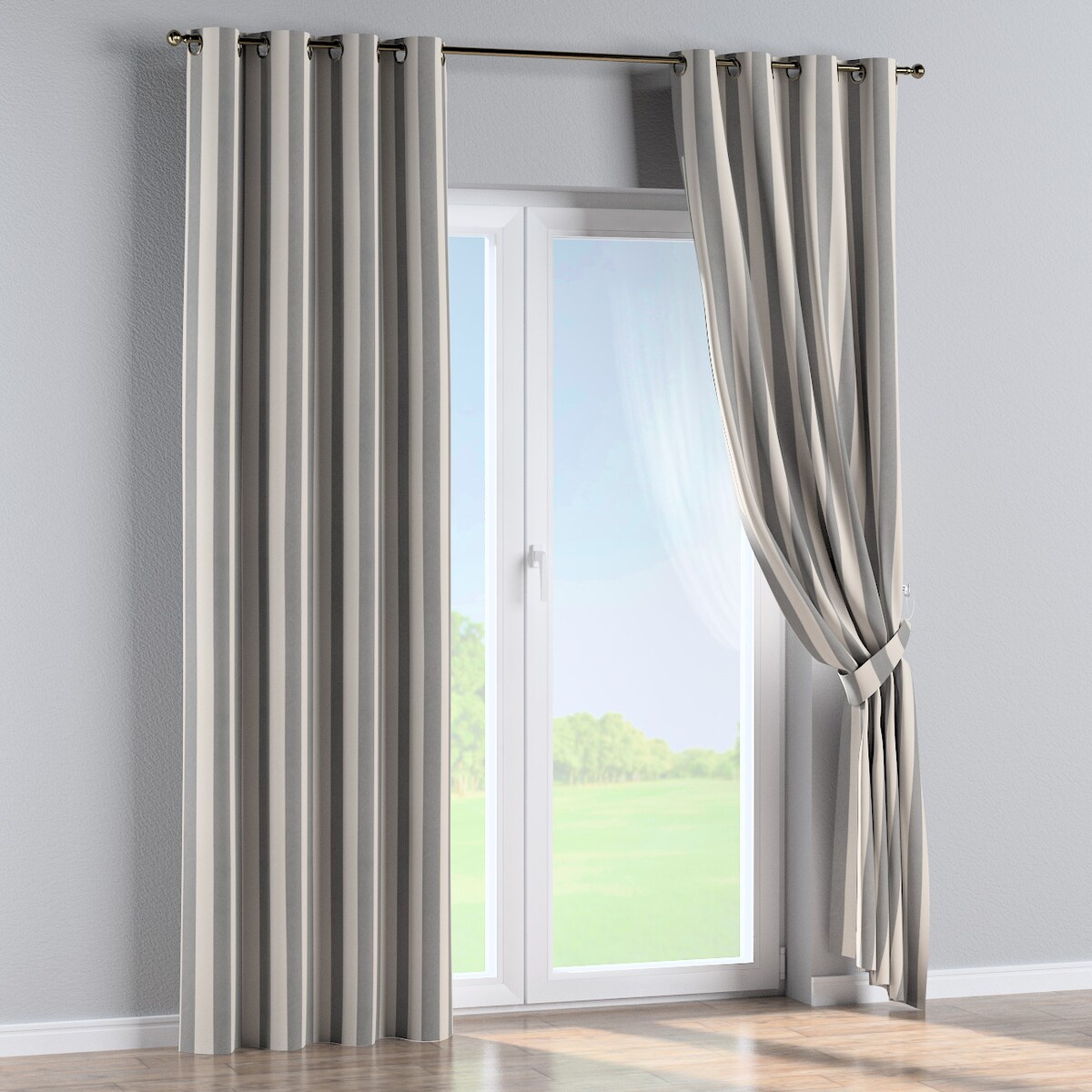 Zasłona na kółkach 1 szt. 130x260 biało-szare pionowe pasy (5,5cm)