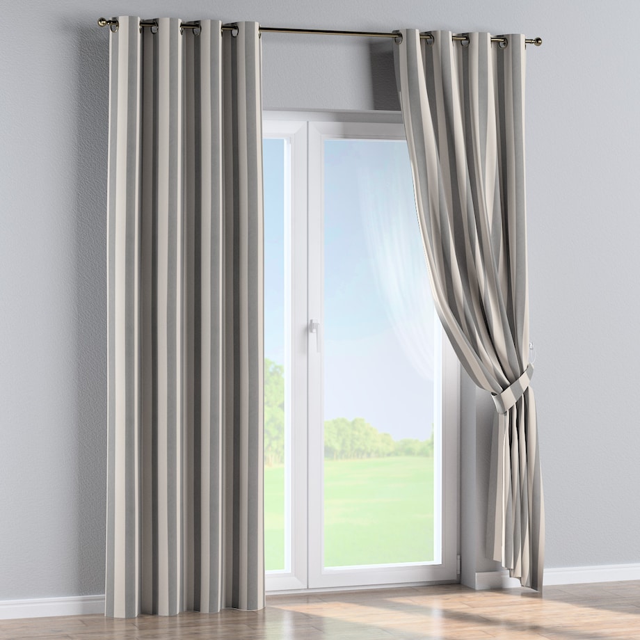 Zasłona na kółkach 1 szt. 130x260 biało-szare pionowe pasy (5,5cm)