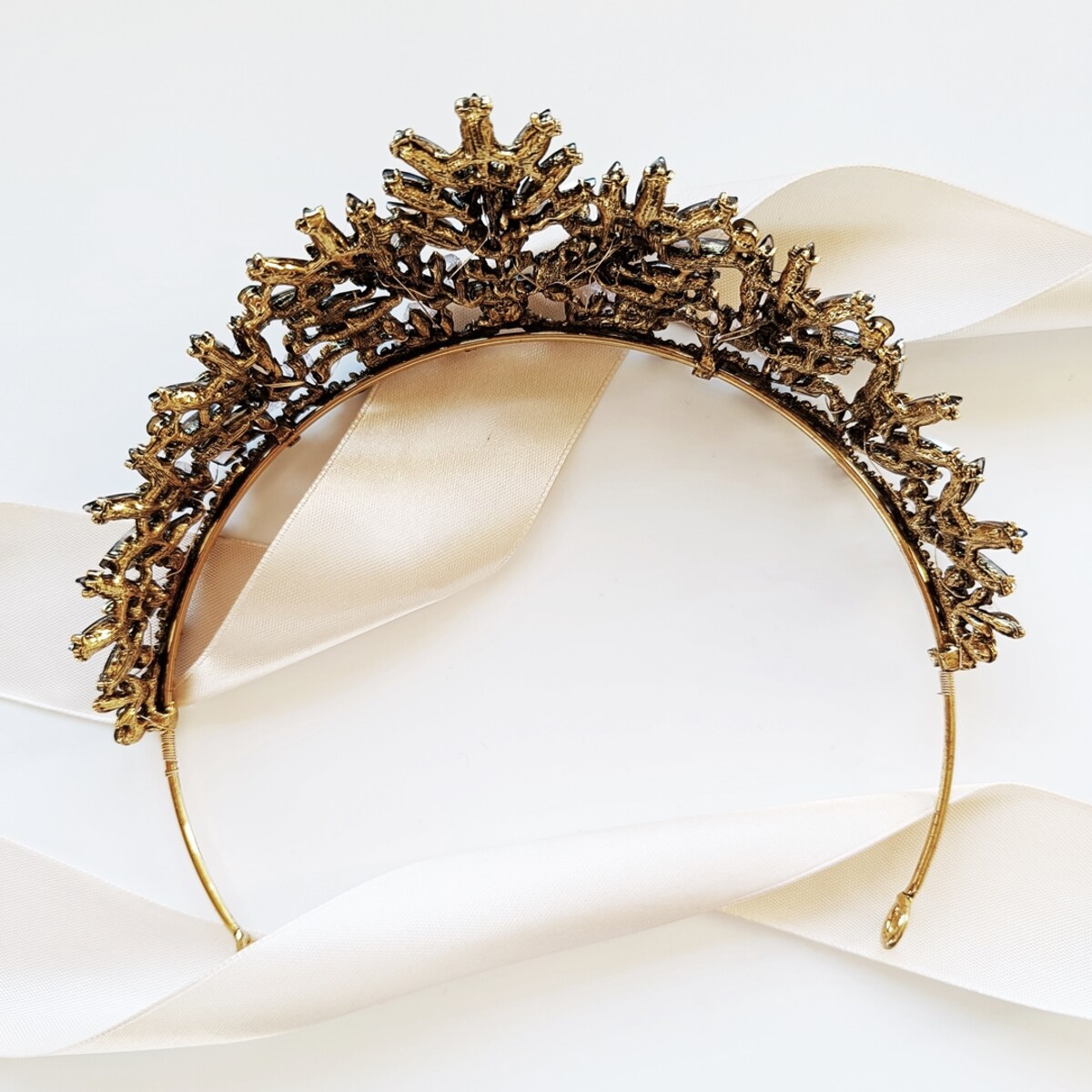 Korona diadem tiara CZARNA bogata okazała na karnawał ślub PRZEBRANIE bal