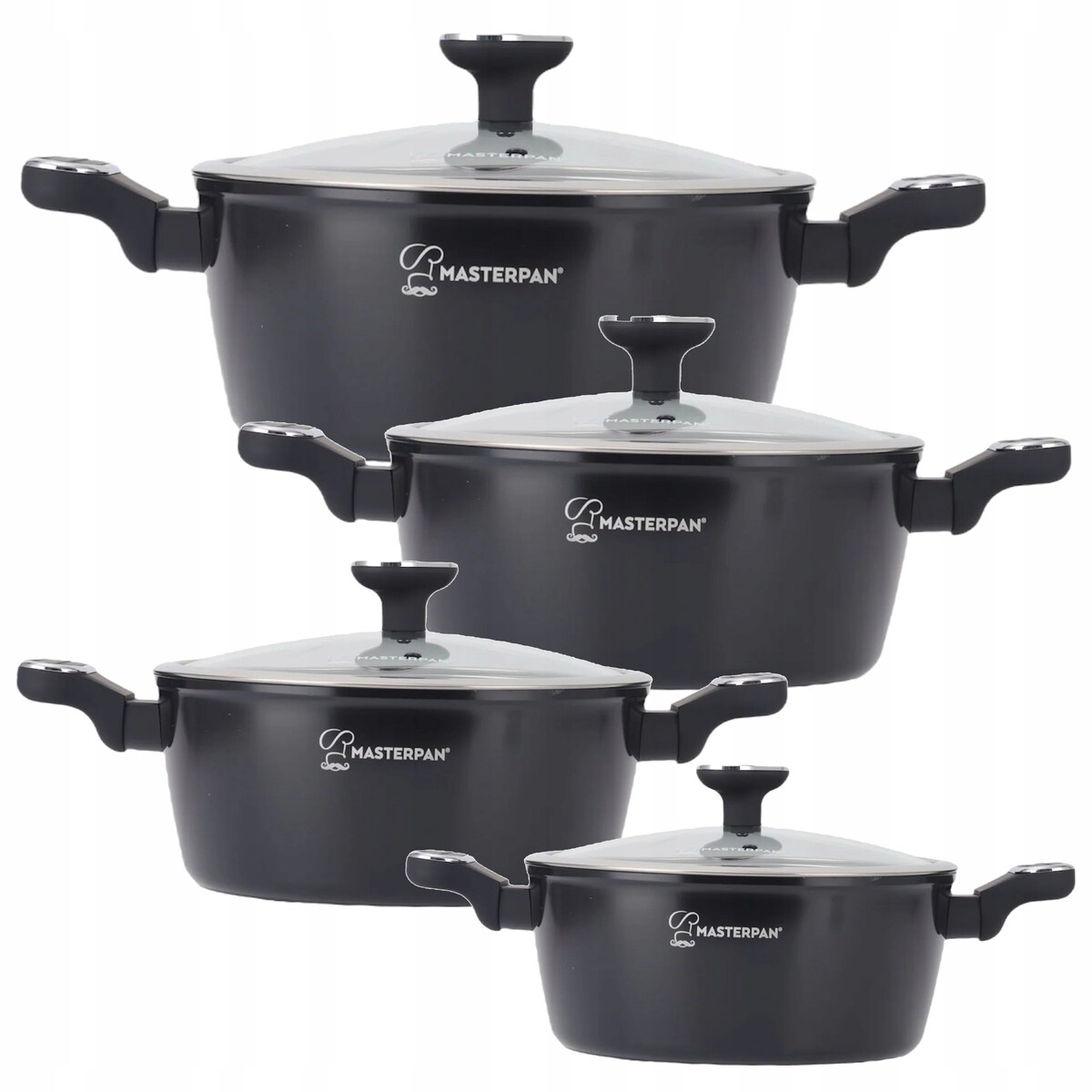 Zestaw Garnków Marmurowych 8-El. Czarne 16/20/24/28 Cm Indukcja Gaz