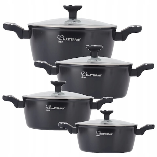 Zestaw Garnków Marmurowych 8-El. Czarne 16/20/24/28 Cm Indukcja Gaz