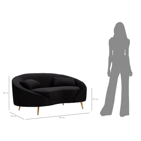 Sofa Oslo, kolor czarny i złoty, poliester, drewno eukaliptusowe i metal, 148 x 84 x 68 cm, do salonu, Mauro Ferretti