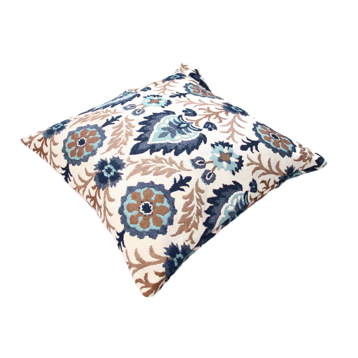 Folkowa poduszka gobelinowa 45x45 Aria - kremowo niebieska