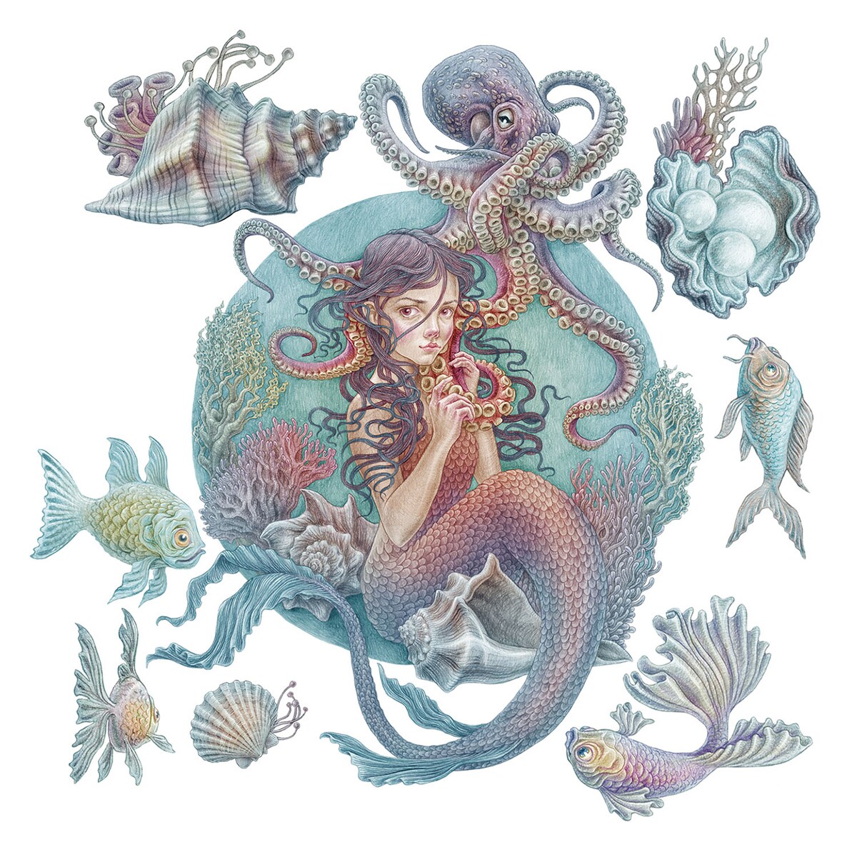 Zestaw naklejek na ścianę, Podwodne syreny, 130cm