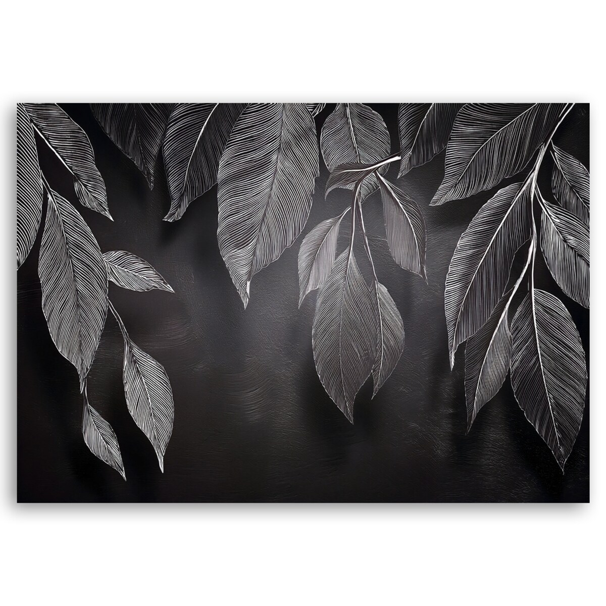 Obraz Minimalistyczny do salonu biura Liście Rośliny Czarno Biały 100x70