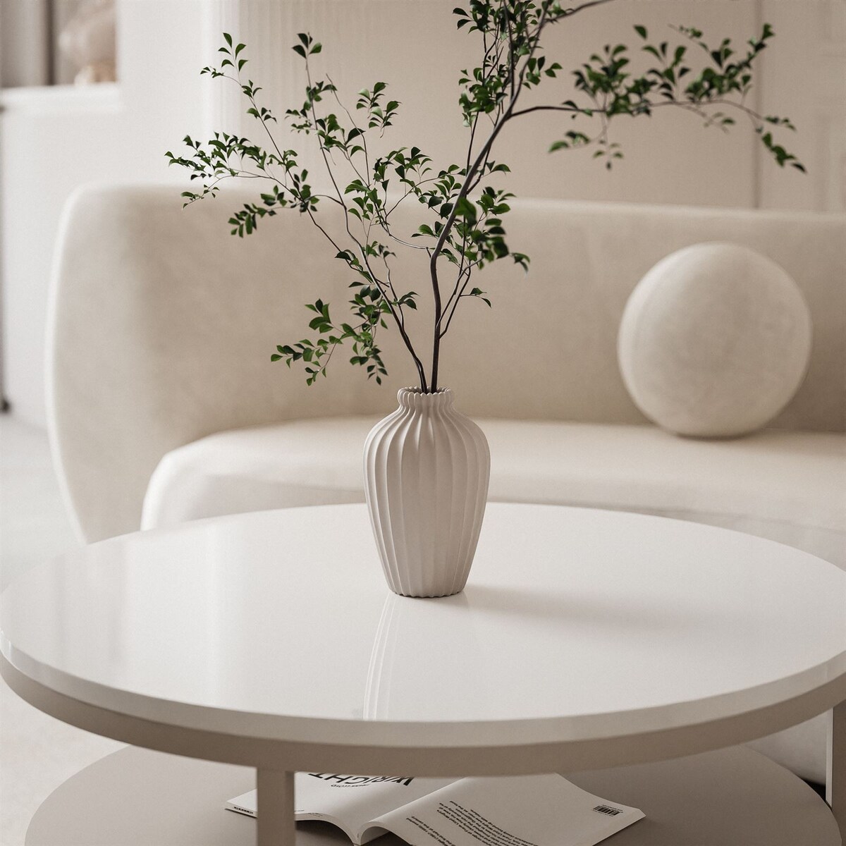 Stolik Kawowy CIRI SLIM z pólką kaszmir biały połysk