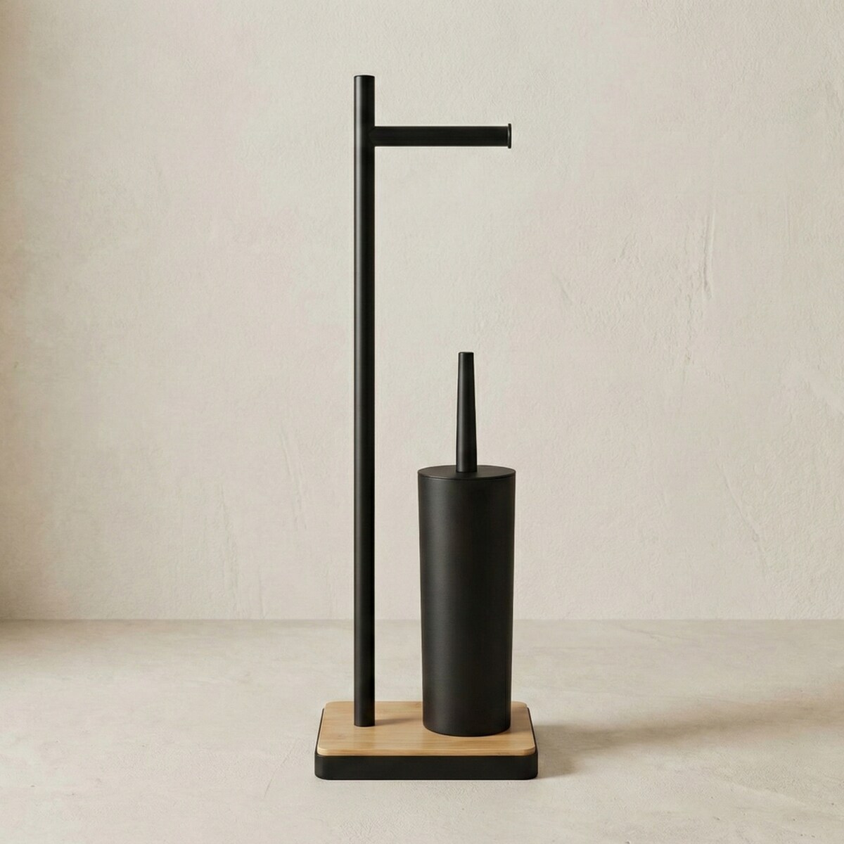 Szczotka do WC z uchwytem na papier toaletowy i bambusową podstawką IVLO, 65 cm