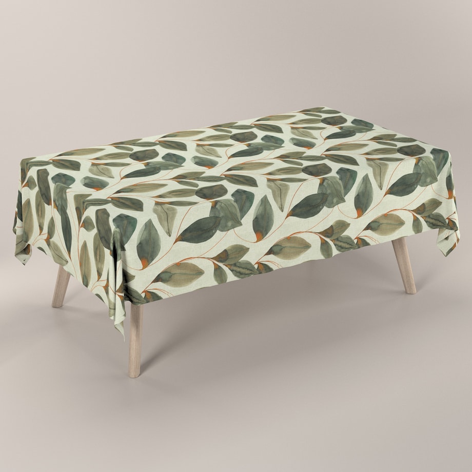 Obrus prostokątny 130 x 210 cm brązowo-pomarańczowe liście na szarym lnianym tle