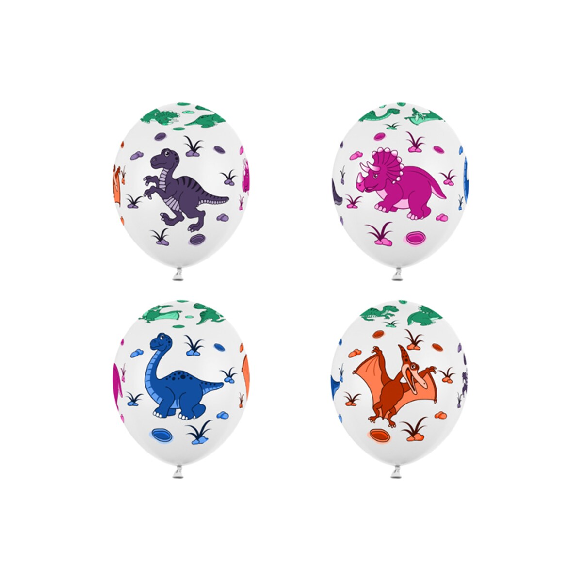 Balony 30cm, Dinozaury, Pastel Pure White (1 op. / 6 szt.)