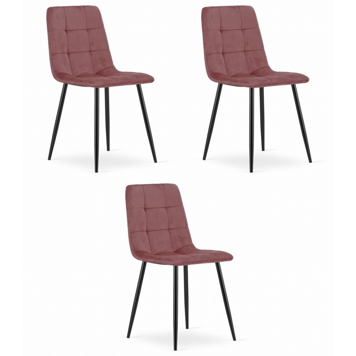 Krzesło Do Jadalni Kuchni Salonu Kara - Różowy Aksamit / Nogi Czarne X 3