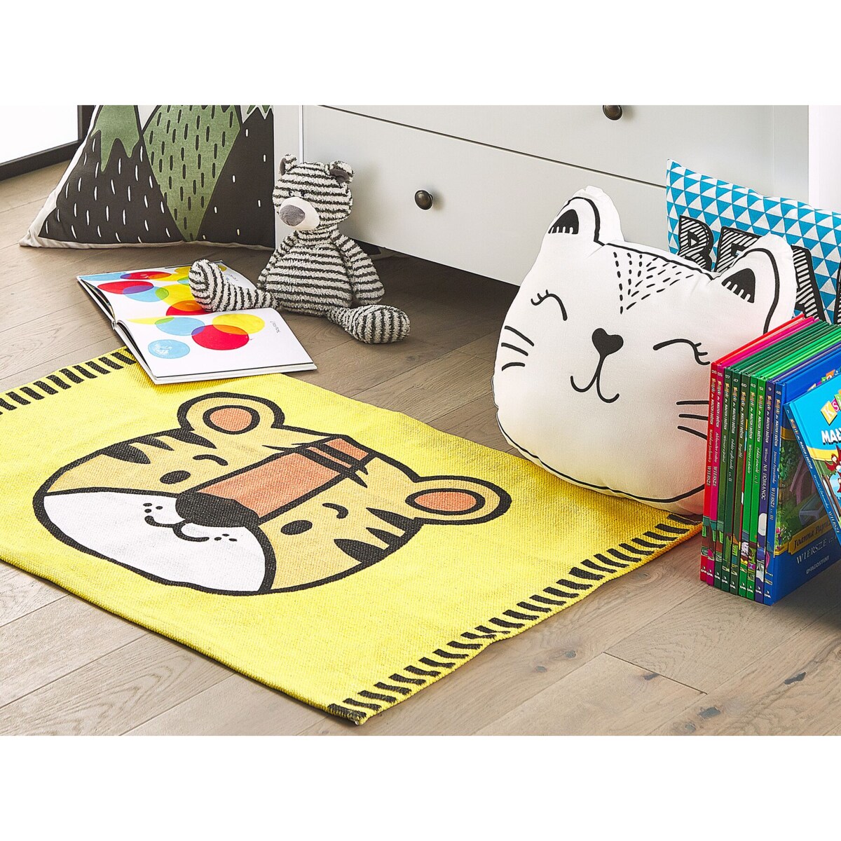 Dywan dziecięcy bawełniany motyw tygrysa 60 x 90 cm żółty RANCHI