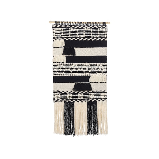 Dekoracja ścienna z frędzlami bawełniana beżowo-czarna MURIDKE