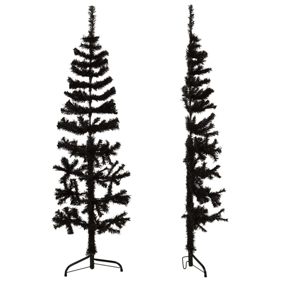 vidaXL Smukła choinka połówka ze stojakiem, sztuczna, czarna, 120 cm