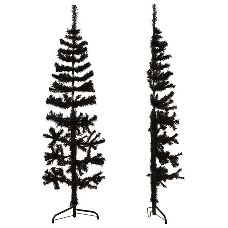 vidaXL Smukła choinka połówka ze stojakiem, sztuczna, czarna, 120 cm