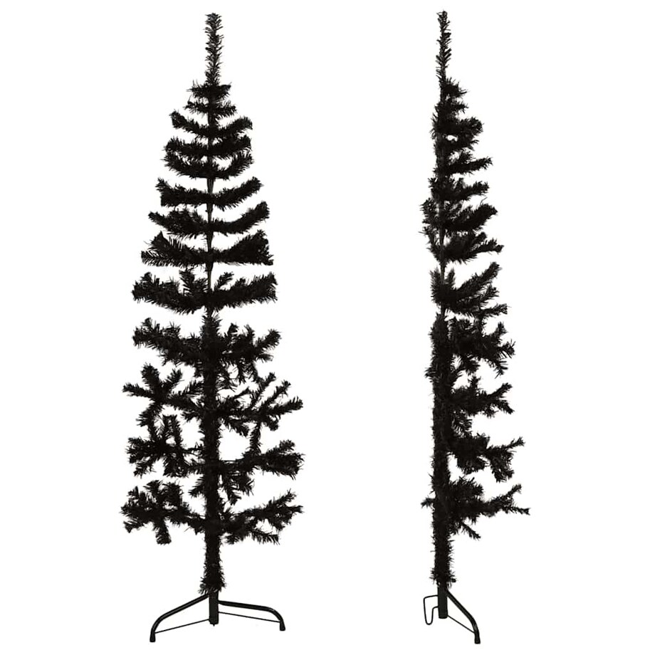 vidaXL Smukła choinka połówka ze stojakiem, sztuczna, czarna, 120 cm