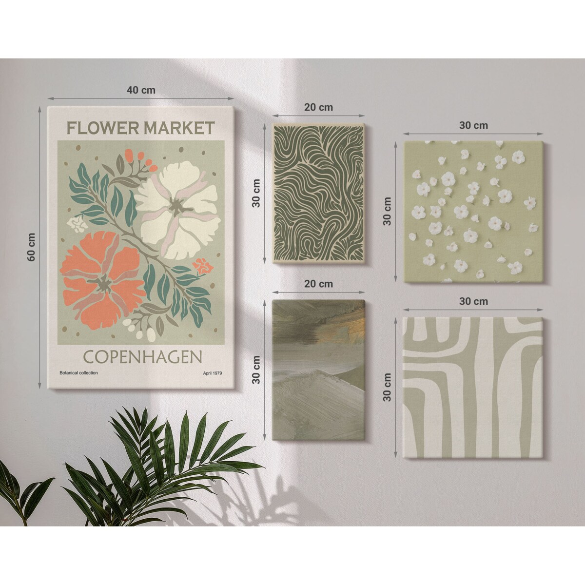 Zestaw 5 obrazów na płótnie - Roślinne motywy boho wzory - zielony