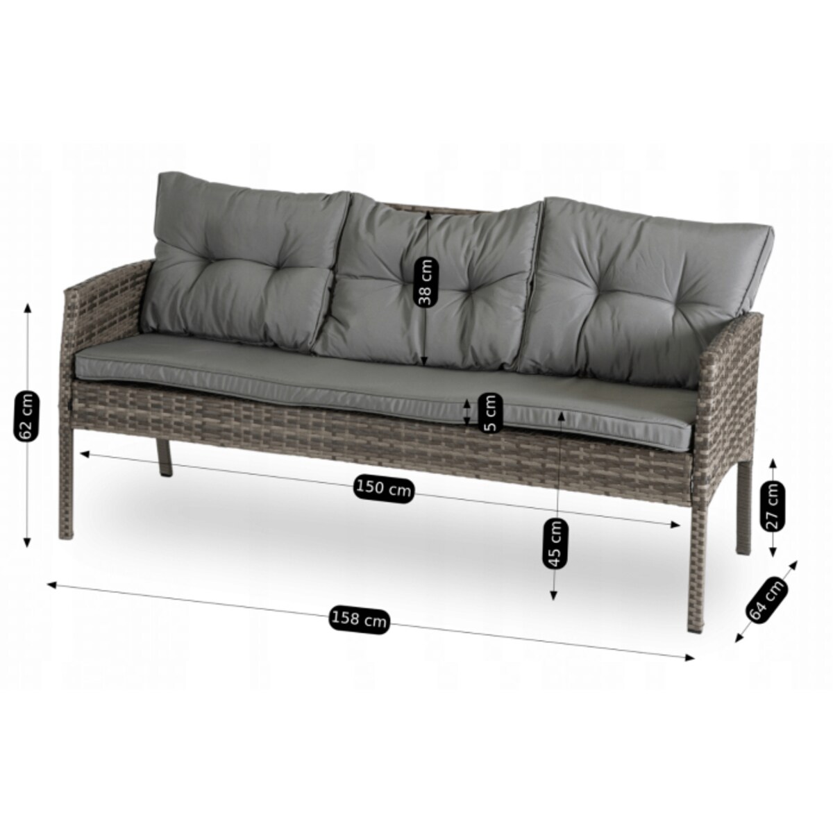 Zestaw Mebli Ogrodowych Technorattan Na Taras Ogród Komplet Szary ATLANTA